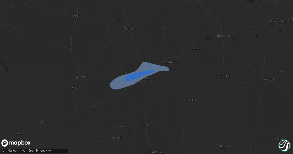 Hail map in Odessa, TX on October 24, 2025