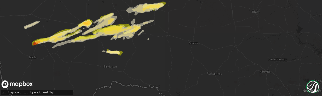 Hail map in Ozona, TX on October 24, 2025
