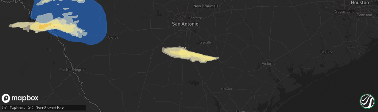 Hail map in Pleasanton, TX on October 24, 2025