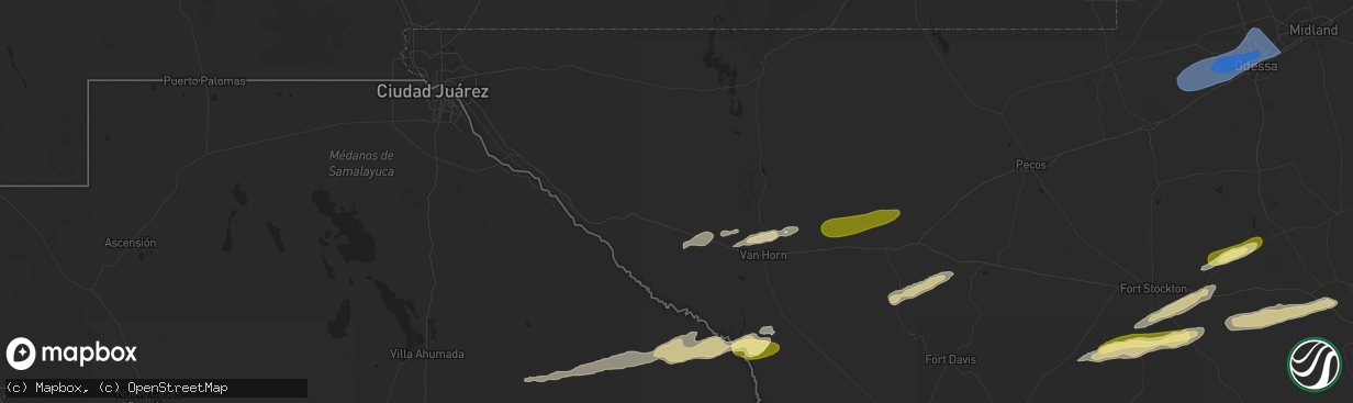 Hail map in Sierra Blanca, TX on October 24, 2025