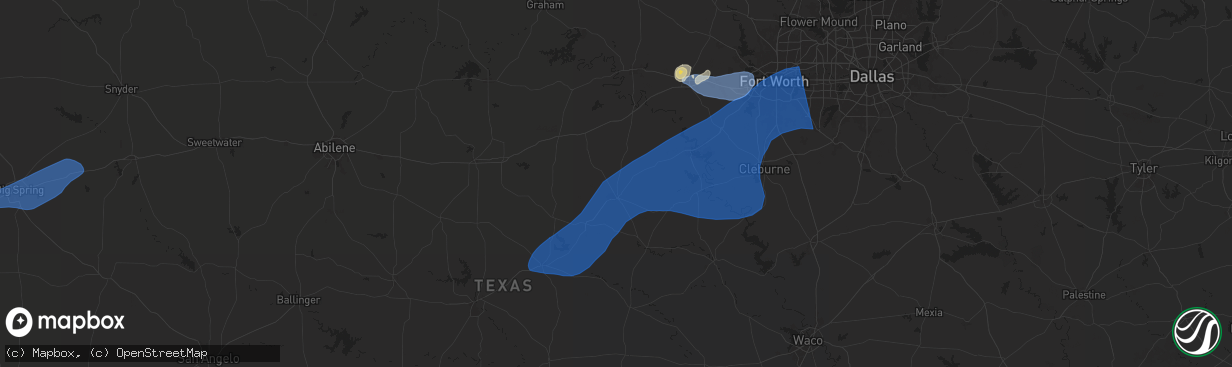 Hail map in Stephenville, TX on October 24, 2025
