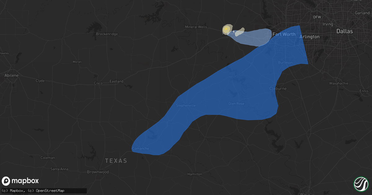 Hail map in Stephenville, TX on October 24, 2025