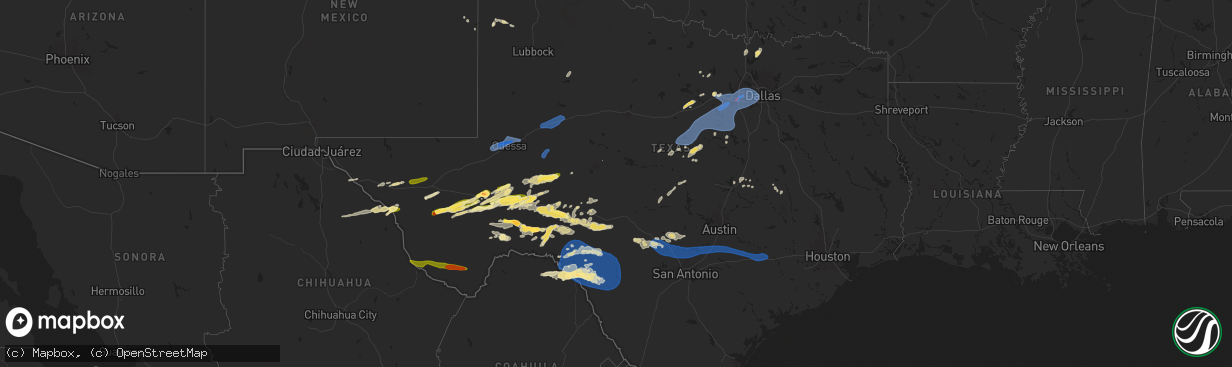 Hail map in Texas on October 24, 2025