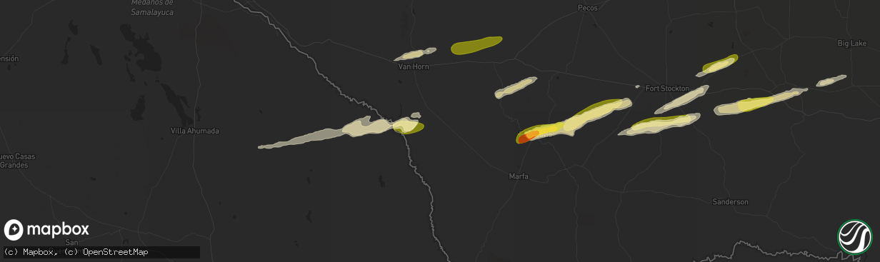 Hail map in Valentine, TX on October 24, 2025