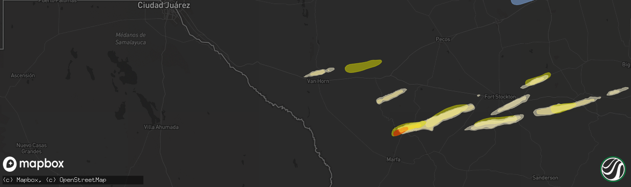 Hail map in Van Horn, TX on October 24, 2025