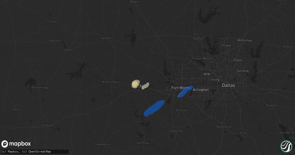 Hail map in Weatherford, TX on October 24, 2025