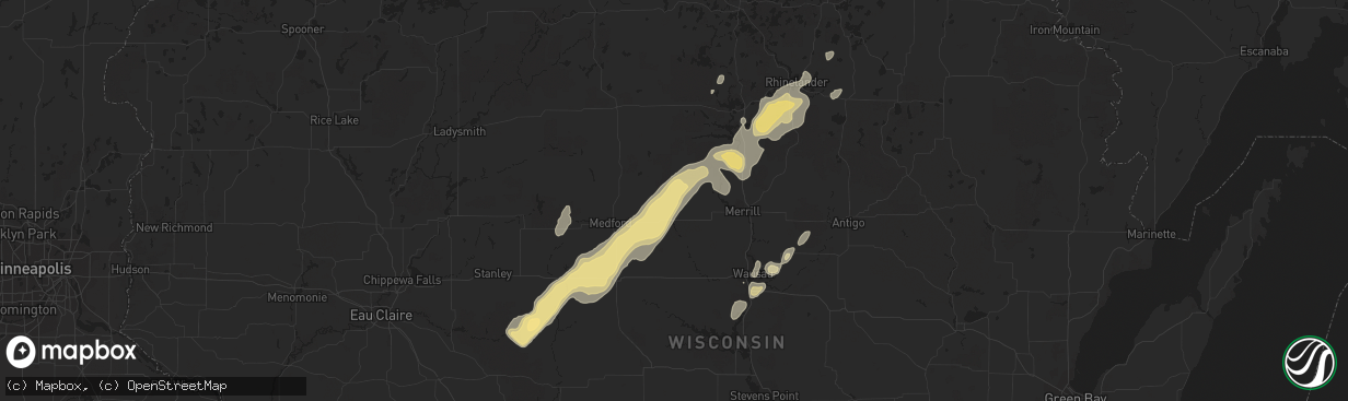 Hail map in Dorchester, WI on October 25, 2012