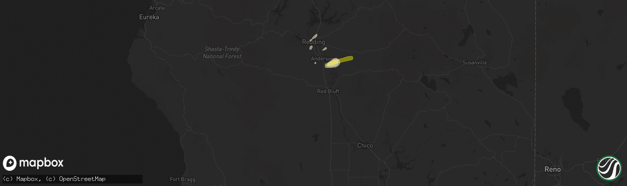 Hail map in Red Bluff, CA on October 25, 2014