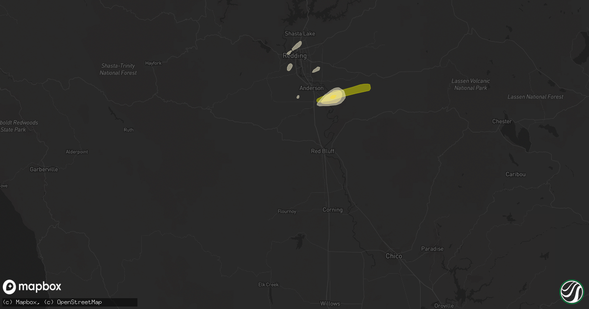 Hail map in Red Bluff, CA on October 25, 2014