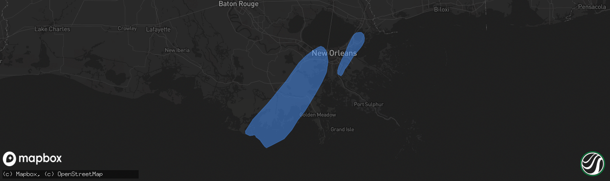 Hail map in Larose, LA on October 25, 2019