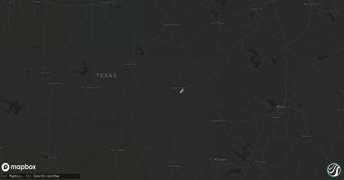 Hail map in Hamilton, TX on October 25, 2023