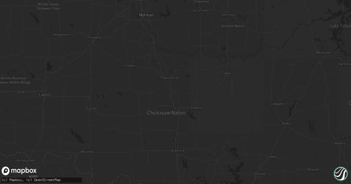 Hail map in Wynnewood, OK on October 25, 2023