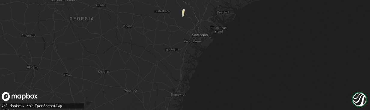 Hail map in Midway, GA on October 25, 2024