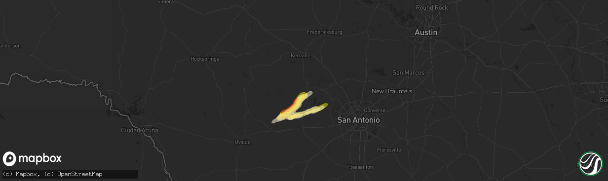 Hail map in Bandera, TX on October 25, 2025