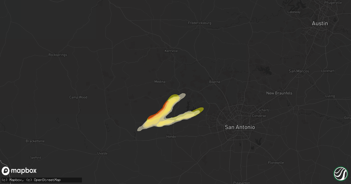Hail map in Bandera, TX on October 25, 2025