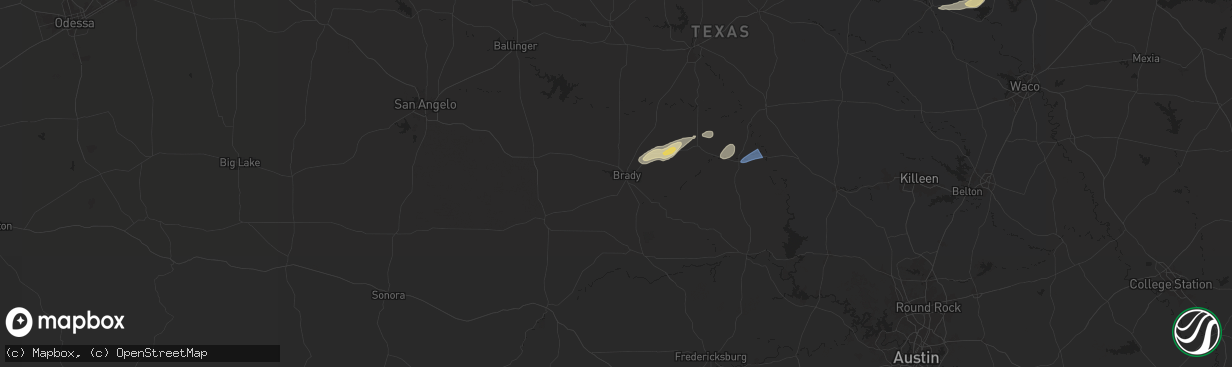 Hail map in Brady, TX on October 25, 2025