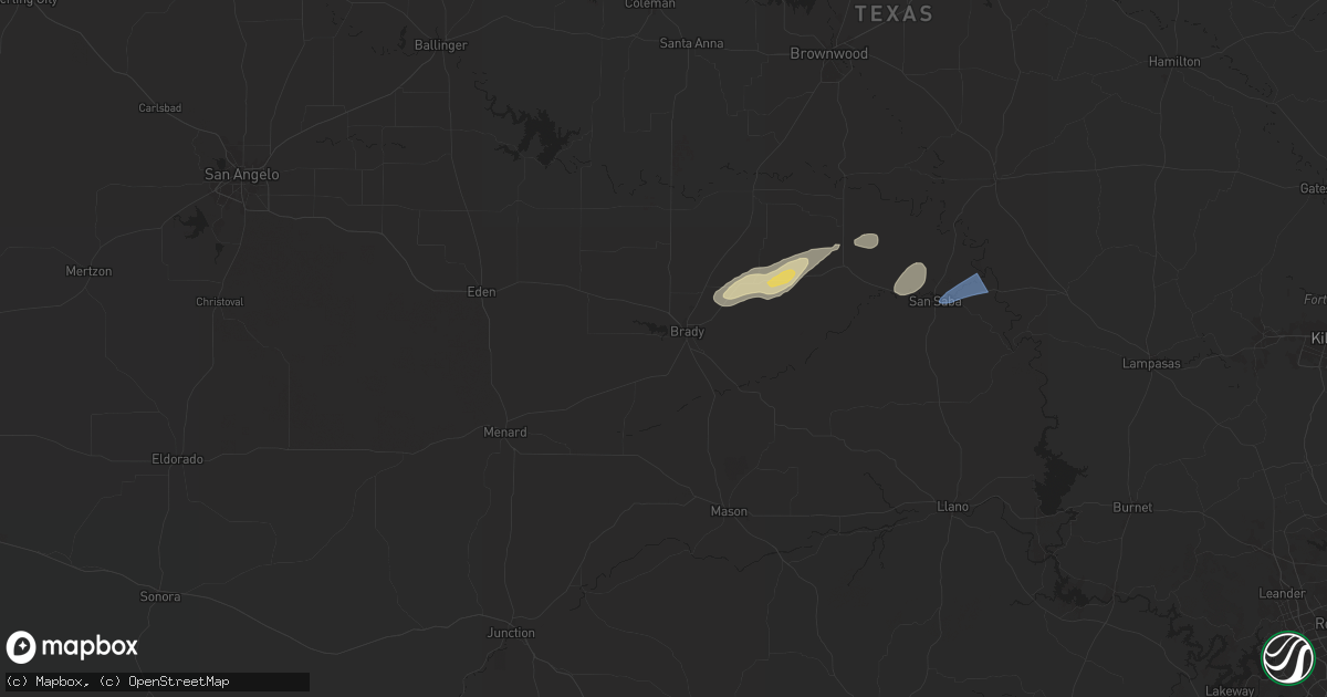 Hail map in Brady, TX on October 25, 2025