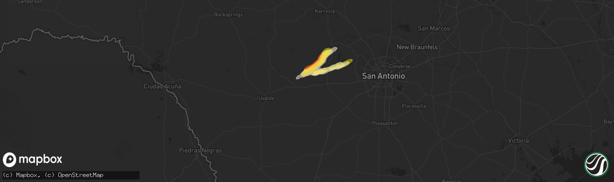 Hail map in D Hanis, TX on October 25, 2025