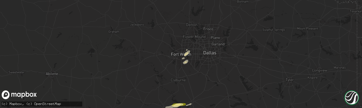 Hail map in Fort Worth, TX on October 25, 2025