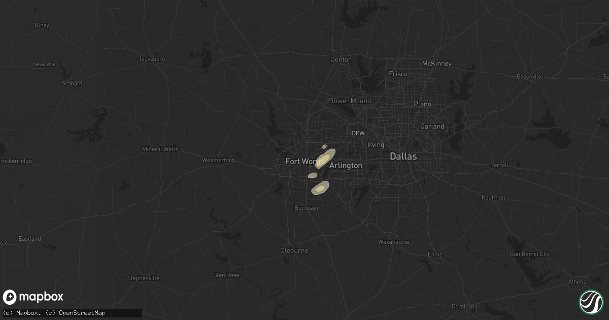 Hail map in Fort Worth, TX on October 25, 2025
