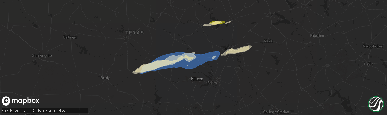Hail map in Gatesville, TX on October 25, 2025