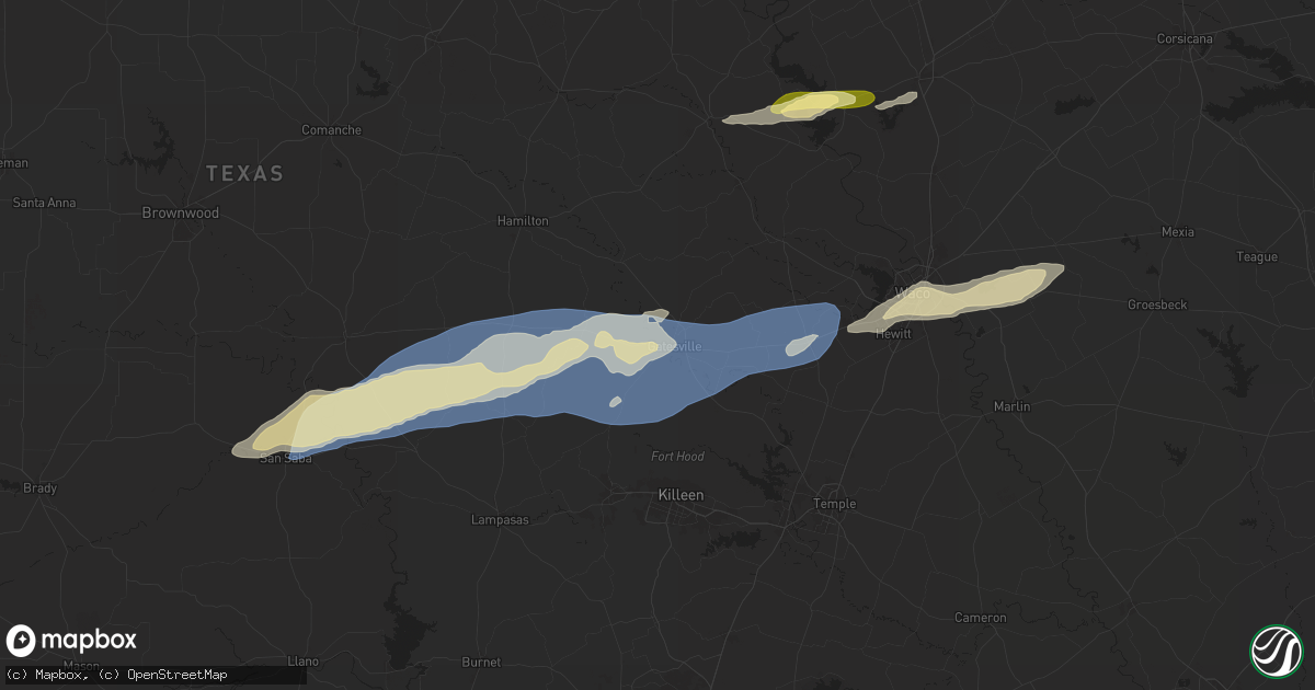 Hail map in Gatesville, TX on October 25, 2025