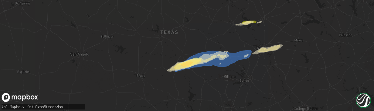 Hail map in Goldthwaite, TX on October 25, 2025