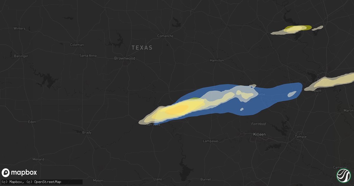 Hail map in Goldthwaite, TX on October 25, 2025