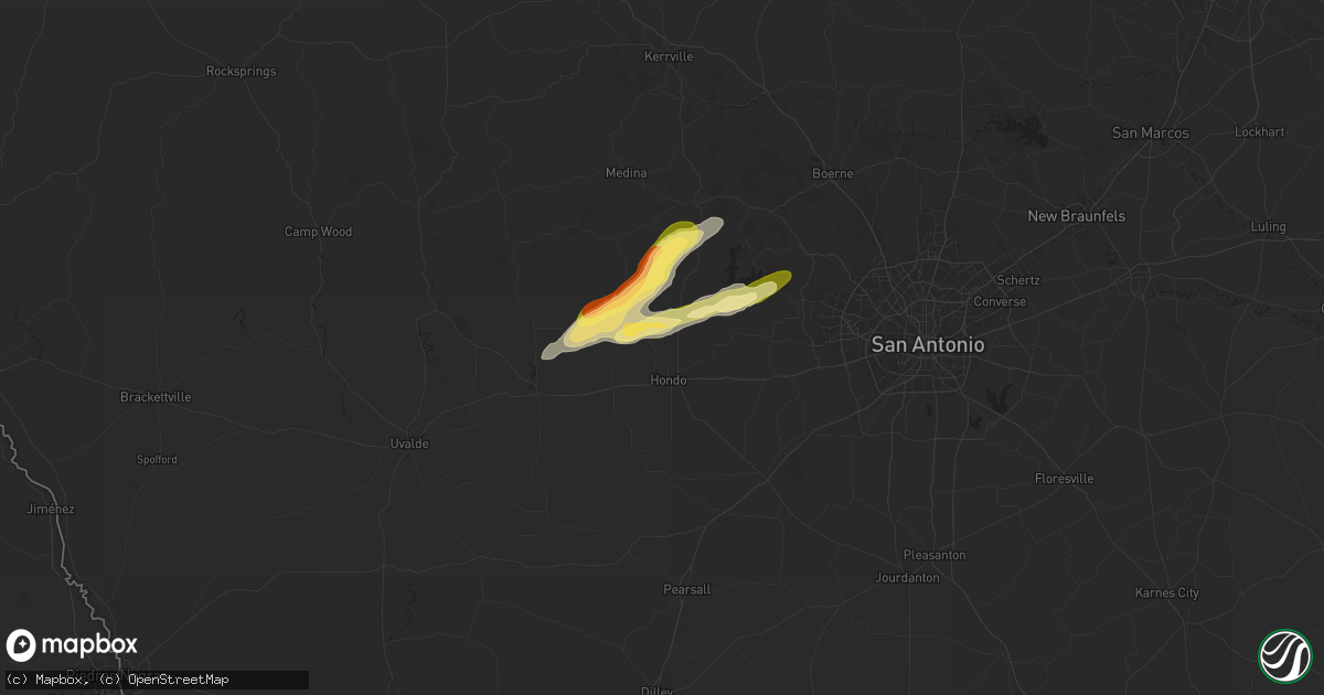 Hail map in Hondo, TX on October 25, 2025