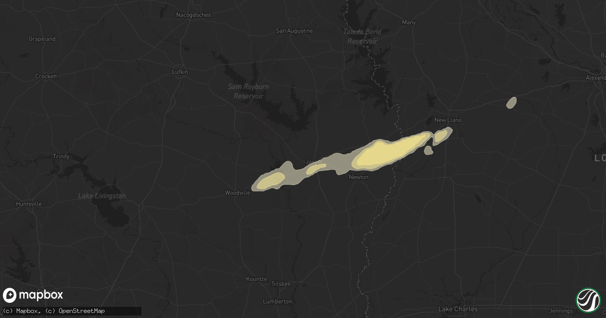 Hail map in Jasper, TX on October 25, 2025
