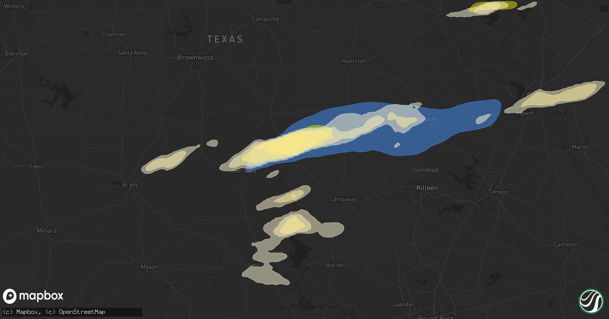 Hail map in Lometa, TX on October 25, 2025