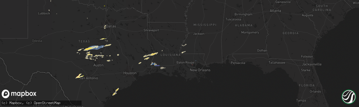 Hail map in Louisiana on October 25, 2025