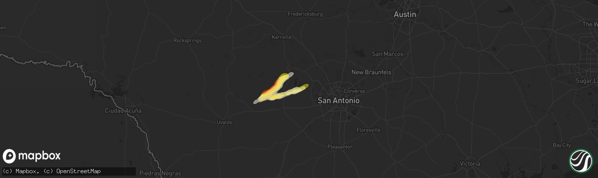 Hail map in Mico, TX on October 25, 2025