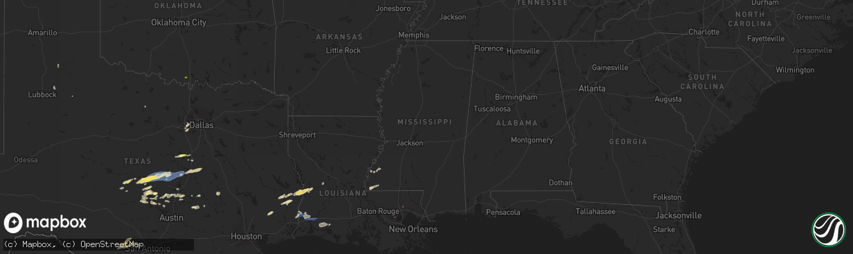 Hail map in Mississippi on October 25, 2025