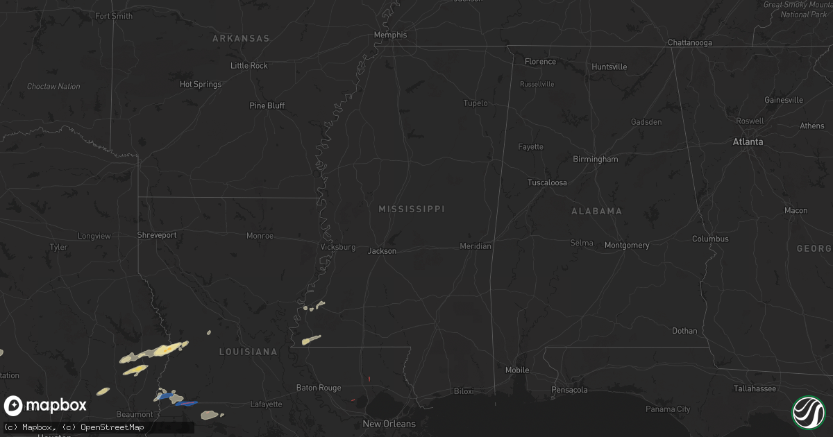 Hail map in Mississippi on October 25, 2025
