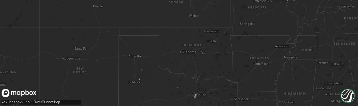 Hail map in Oklahoma on October 25, 2025