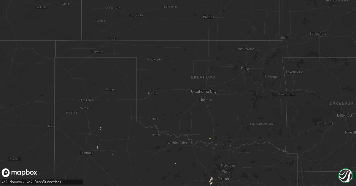 Hail map in Oklahoma on October 25, 2025