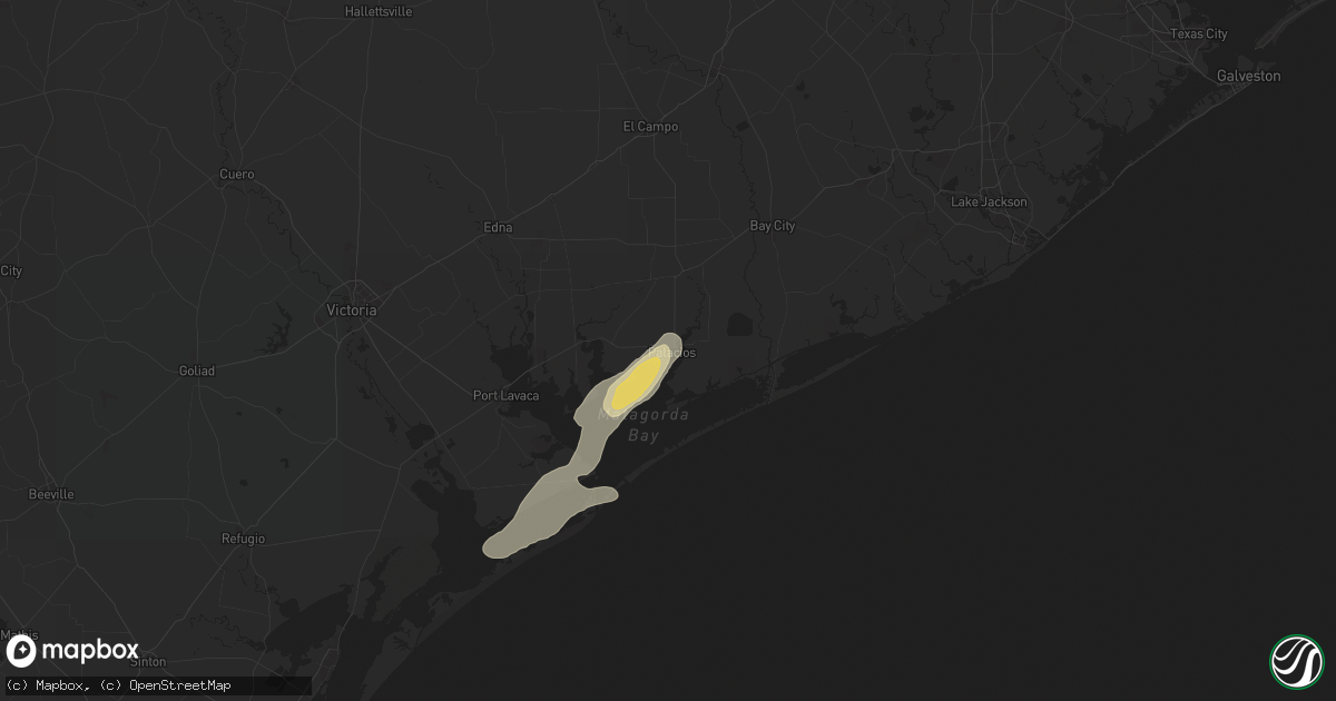 Hail map in Palacios, TX on October 25, 2025