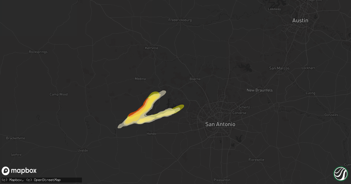 Hail map in Pipe Creek, TX on October 25, 2025