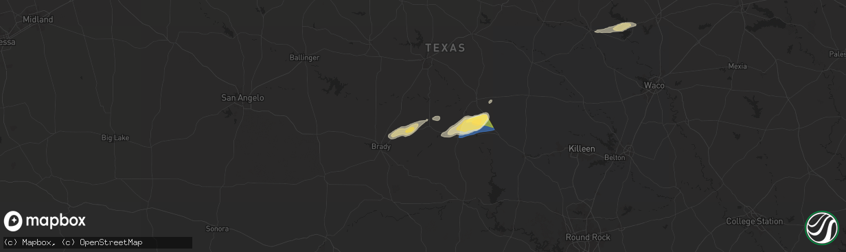 Hail map in Richland Springs, TX on October 25, 2025