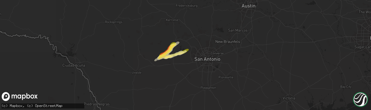 Hail map in Rio Medina, TX on October 25, 2025