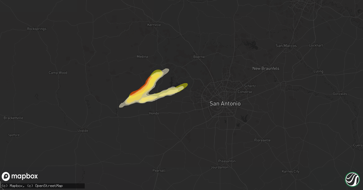 Hail map in Rio Medina, TX on October 25, 2025