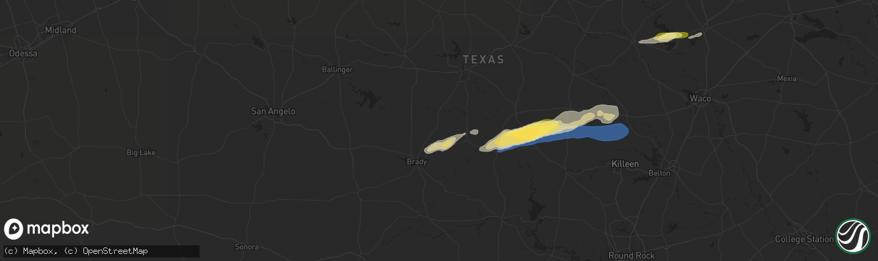 Hail map in Rochelle, TX on October 25, 2025