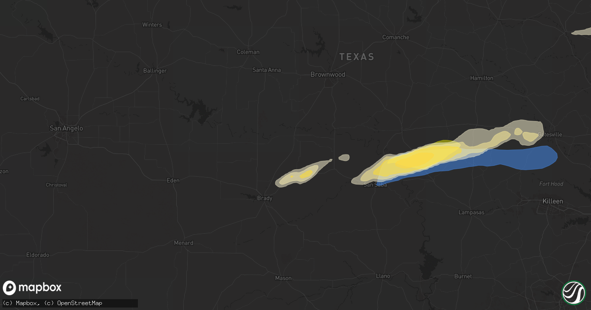 Hail map in Rochelle, TX on October 25, 2025