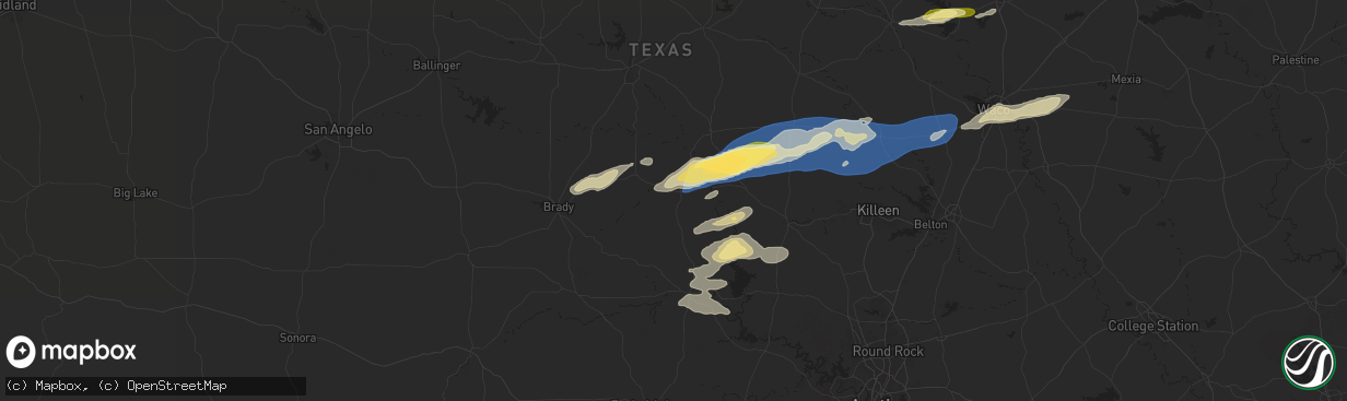 Hail map in San Saba, TX on October 25, 2025