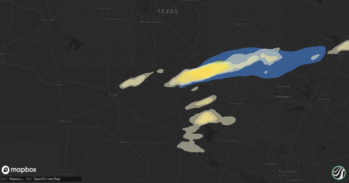 Hail map in San Saba, TX on October 25, 2025