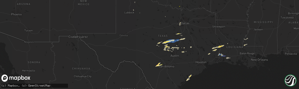 Hail map in Texas on October 25, 2025