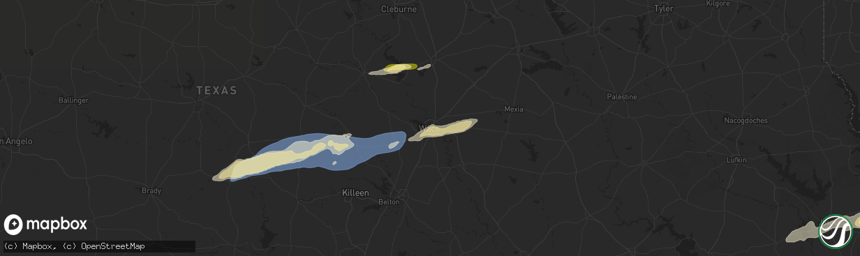 Hail map in Waco, TX on October 25, 2025
