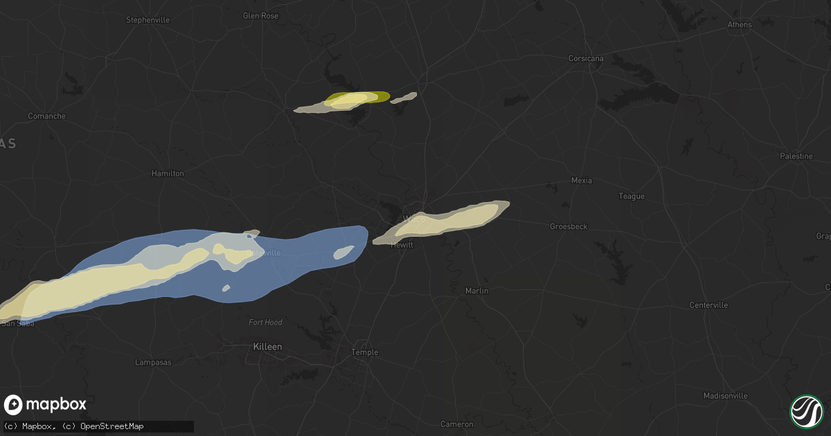 Hail map in Waco, TX on October 25, 2025