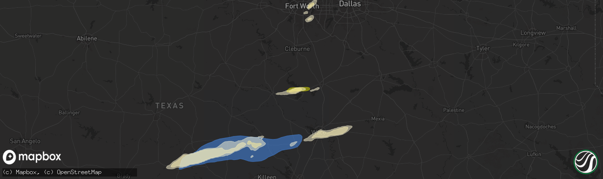 Hail map in Whitney, TX on October 25, 2025